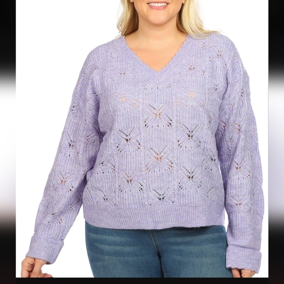 Democracy Sweaters - Democracy Women's V-Neck Plus Knit Sweater in Lavender Sz PL